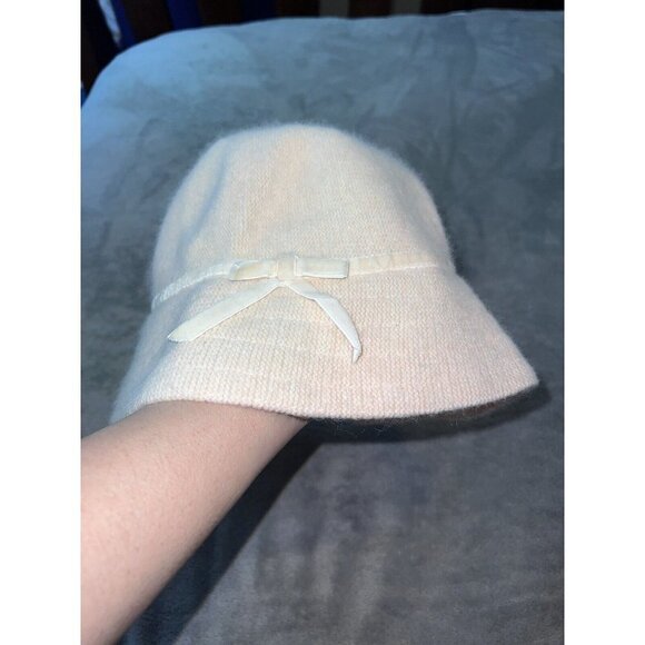 GAP Bucket Hat Vintage Y2K Soft Pink Rabbit Hair Wool Blend Eyelash Velvet Bow - Picture 1 of 9